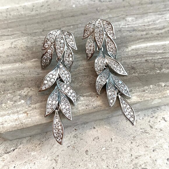 NEW~ Anthropologie SHASHI Pave Crystal Falling Leaves Earrings - Picture 2 of 7